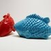 ceramic fish figurines  //  turquoise, red, aqua blue  //  upcycled ceramics  //  funky colorful collectibles  //  pop art
