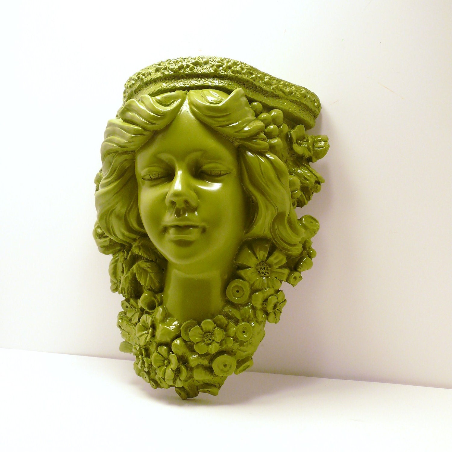 avocado green goddess shelf  // ornate spring home decor  //  upcycled wall decor  //  shelves, wall hanging, garden