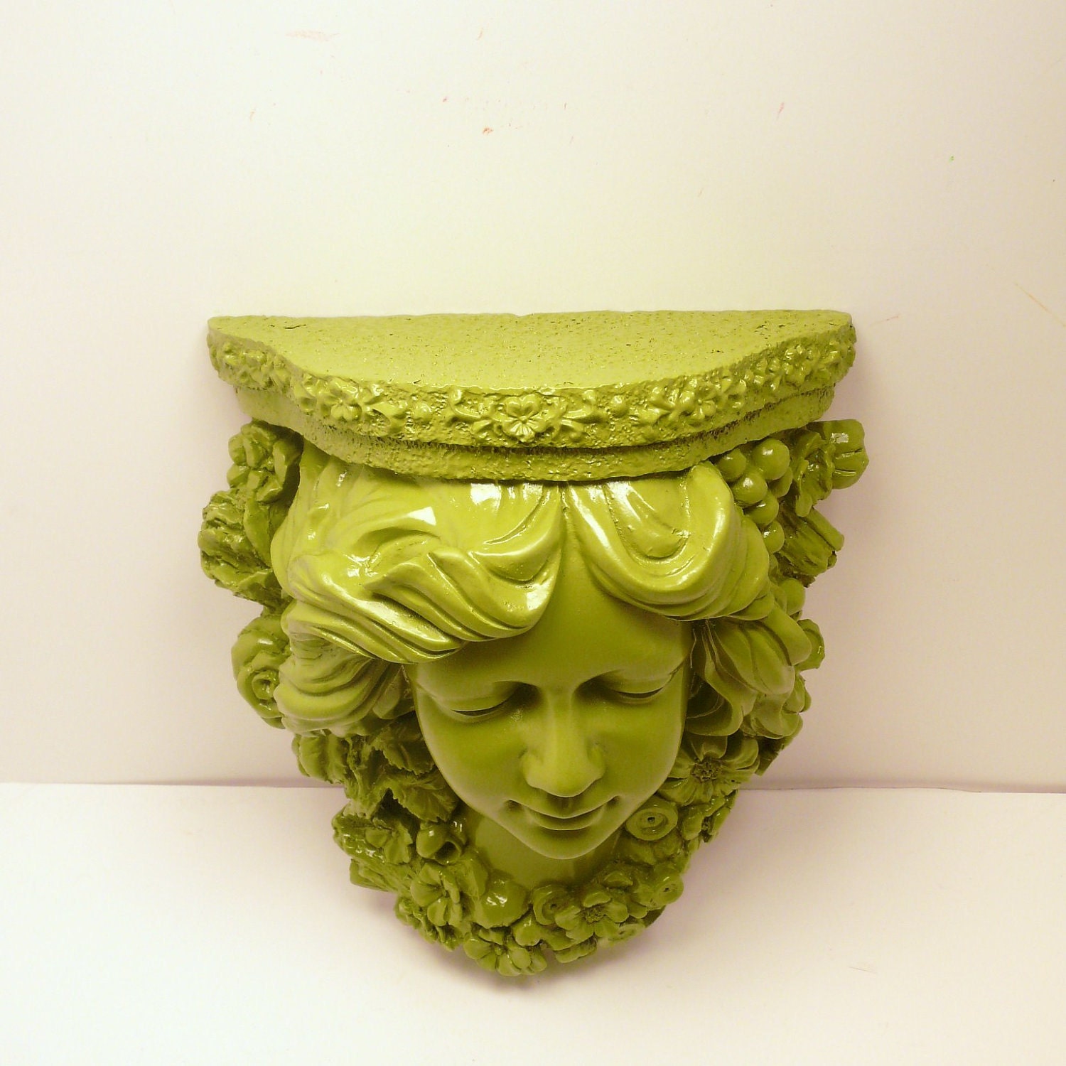 avocado green goddess shelf  // ornate spring home decor  //  upcycled wall decor  //  shelves, wall hanging, garden