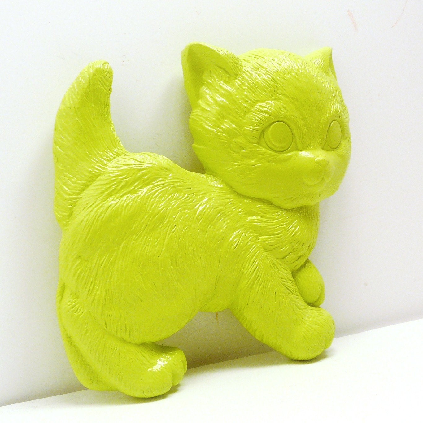 cat wall hanging // neon lime green home decor // upcycled cats, wall art, plaster, kids, children, kitsch