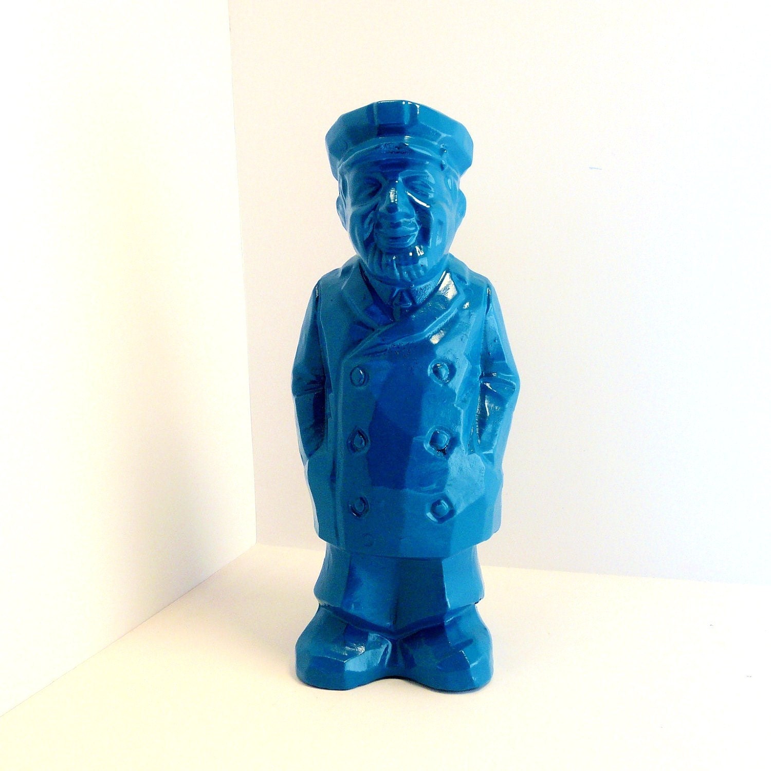 upcycled ceramic sea captain figurine  //  teal blue nautical accents  //  unique kitschy maritime home decor, vintage bank