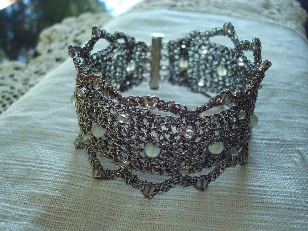Crocheted wire Fine Silver Bracelet  Guinevere's Bracelet double pointed
