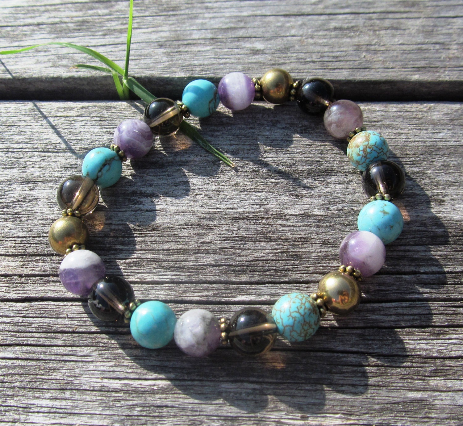 AQUARIUS POWER BRACELET reiki healing gemstones zodiac turquoise blue purple copper
