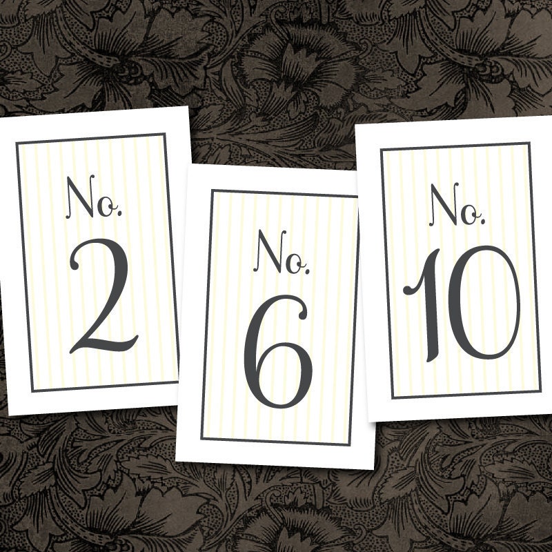 Printable Wedding Table Numbers -- Classic Stripes No. 2 Collection