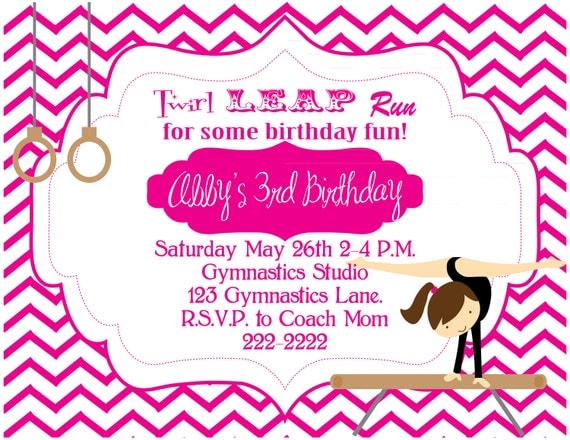 Printable 5X7 Gymnastics Birthday Invitation...by Party Like Paula