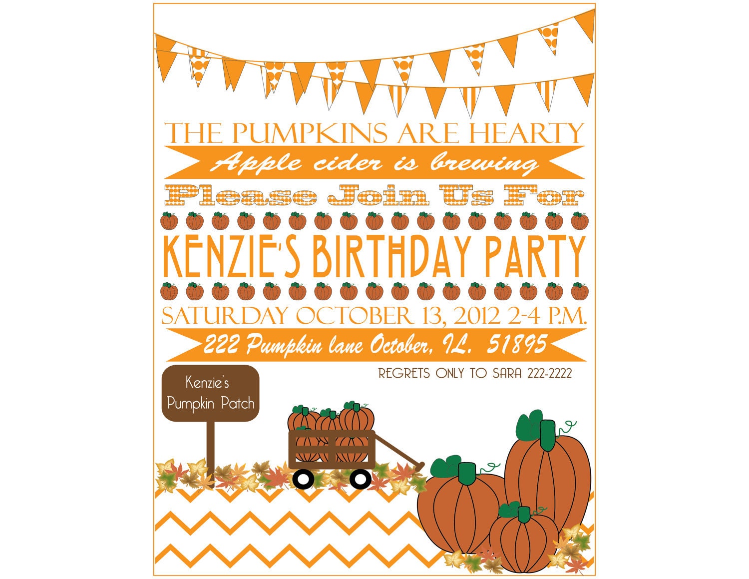 Printable 5X7 Pumpkin Party Invitation...by Party Like Paula