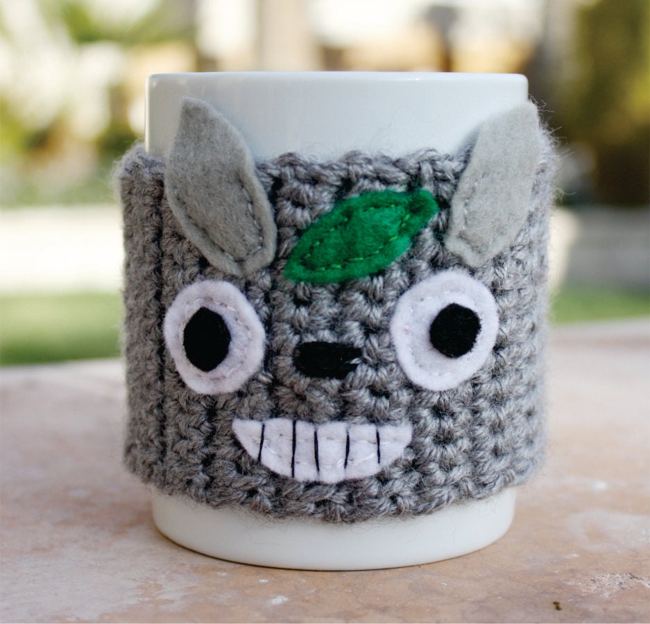 Totoro -ish Coffee Mug Tea Cup Cozy: Japanese -ish Cartoon Crochet Knit Sleeve