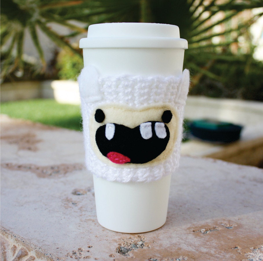 Finn The Human Boy Inspired Coffee Travel Cup Mug Cozy: Adventure Time -ish Eco - Friendly Crochet Knit Sleeve