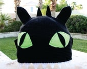 Toothless the Night Fury Black Dragon With Wings and Teeth Inspired Hat: How to Train Your Dragon -ish Cartoon Kawaii Crochet Beanie Hat