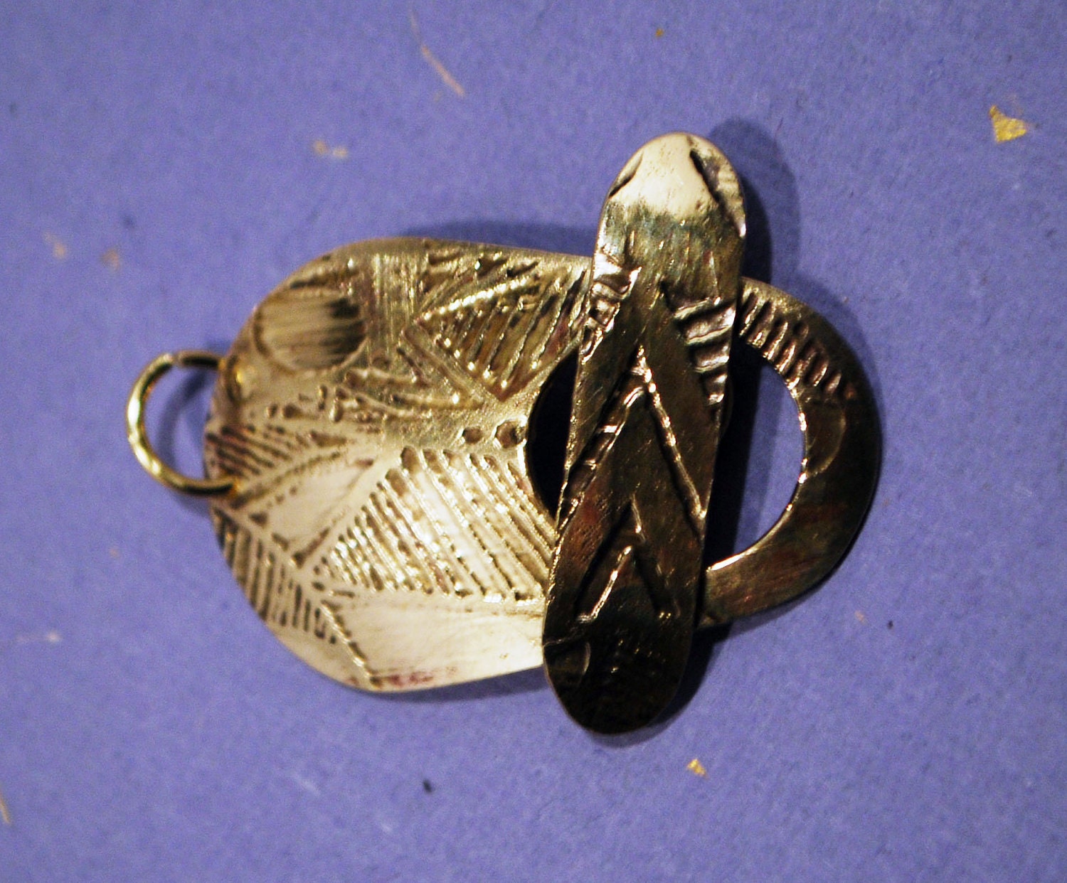 brass toggle clasp - pattern clasp - handmade