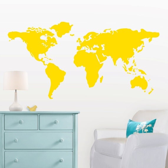 Baby Nursery Wall Decal - Large World Map Nursery Wall Decal - 7 feet wide world map decal - nursery wall map
