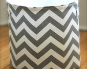 Medium Fabric Storage Bucket - Gray and White Chevron