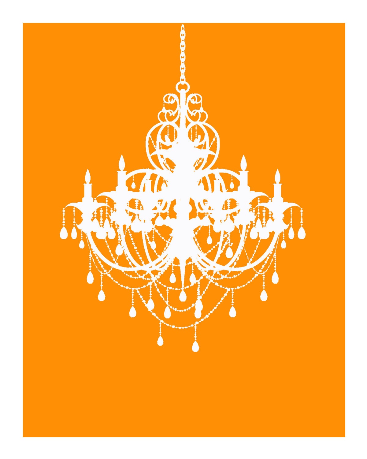 8x10 Digital Print of Vintage Iron and Crystal Chandelier Silhouette on Slice of Orange Background