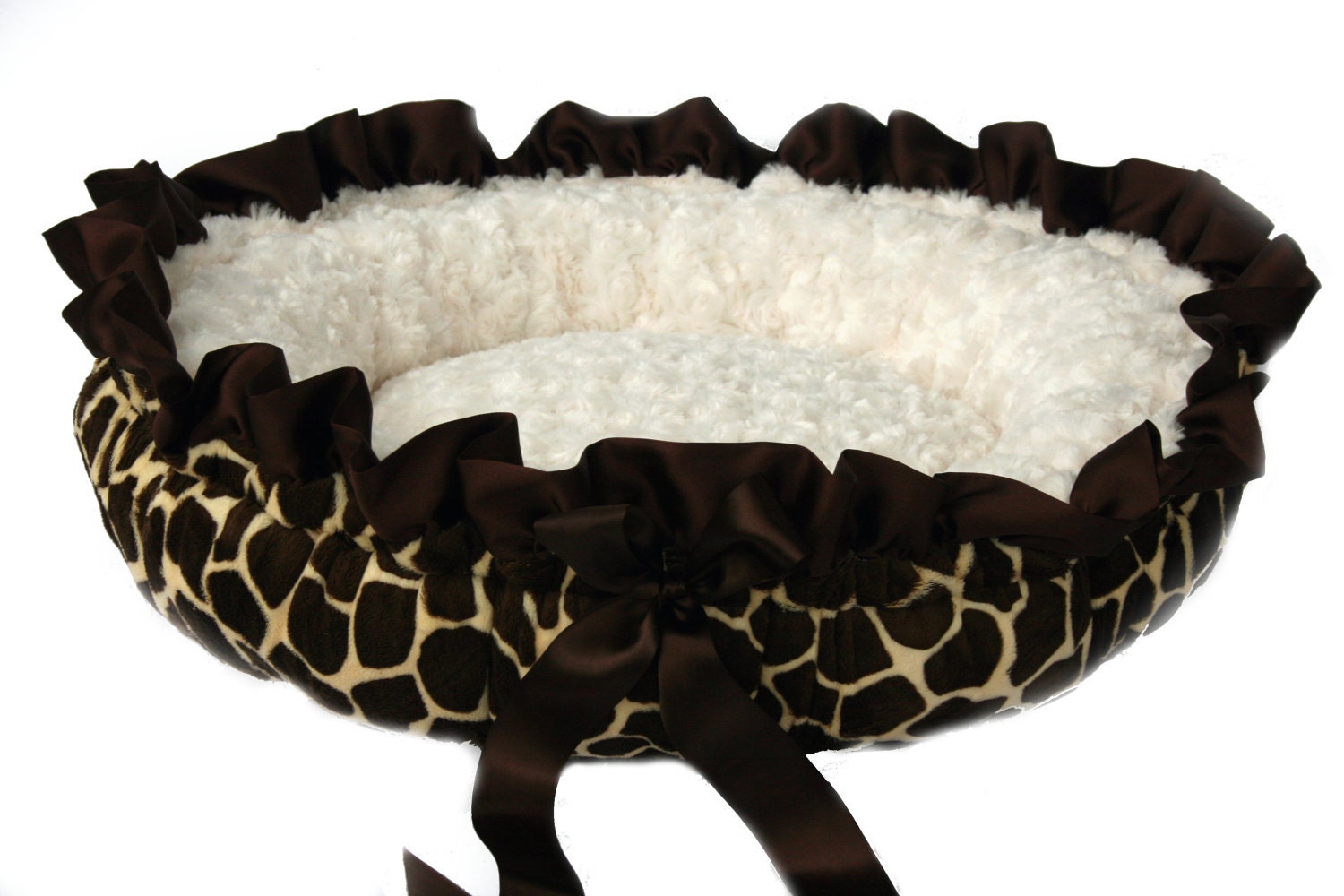 Spring Special Minky Couture Doggie Bed Deluxe Giraffe with Satin Ruffle