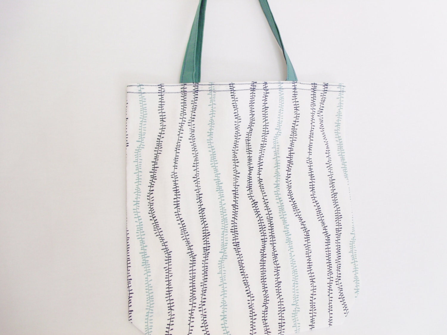 Reusable Tote Bag - Deep Indigo Vines Cotton Tote - Lotta Jansdotter