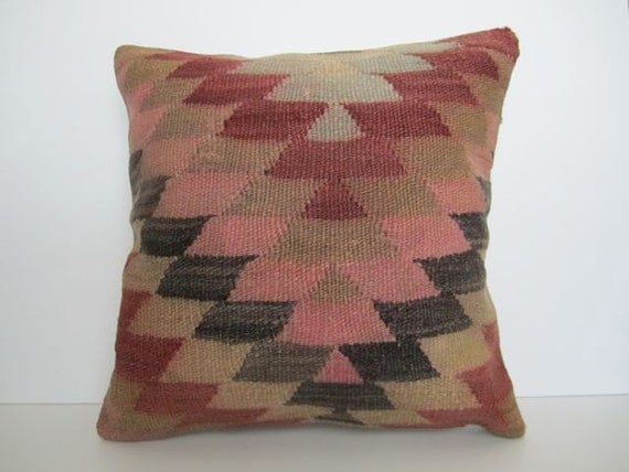 Vintage Turkish Kilim Pillow Cover, 16x16 - Delivered in 3 days with tracking number