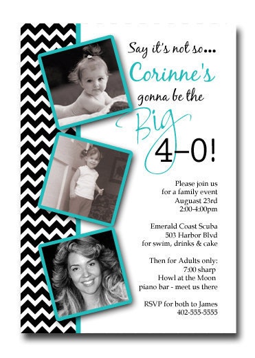 Chevron Stripe 30th 40th 50th 60th 70th Any Age Birthday Party Invitation Card   - You Print