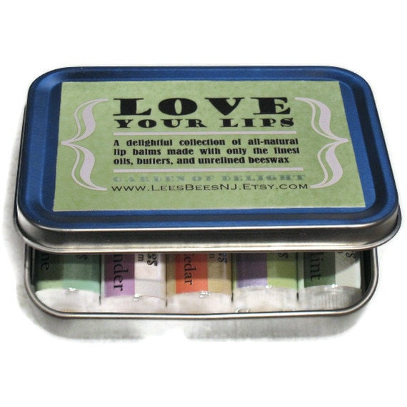 Fathers Day Graduation or Birthday Gift. All Natural Lip Balm Gift Set, Garden of Delight - 5 Herbal Flavored Beeswax Lip Salve Chapstick