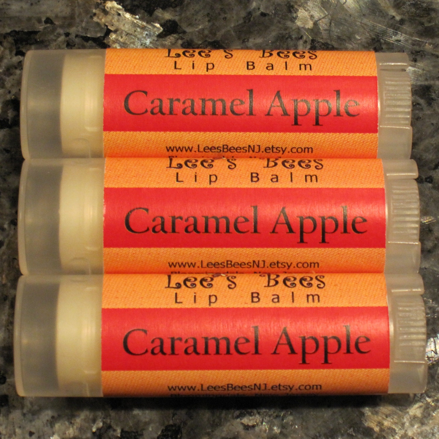 Caramel Apple Lip Balm Three Pack of All Natural Beeswax Lip Salve Chapstick