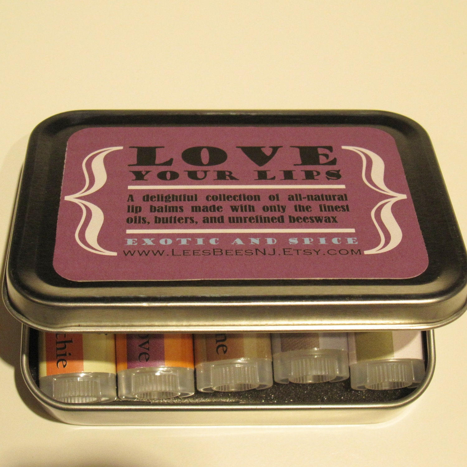 Easter Gift Set of Award Winning Lip Balms, Exotic & Spice - 5 Beeswax Chapstick Tubes in Hinged Tin - Great Gifts for Men