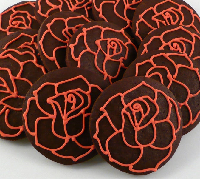 Decorated Cookies - A Dozen Red Chocolate Roses - Valentine's Day - Mother's Day - Wedding