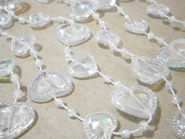 White Iridescent Heart Trim (flat back)