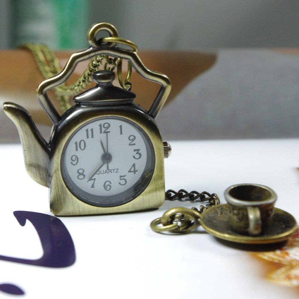 Cup Teapot pocket watch Necklace