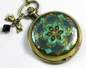 Vintage style Watch necklace with crystals and brass Bowknot (Big Size)