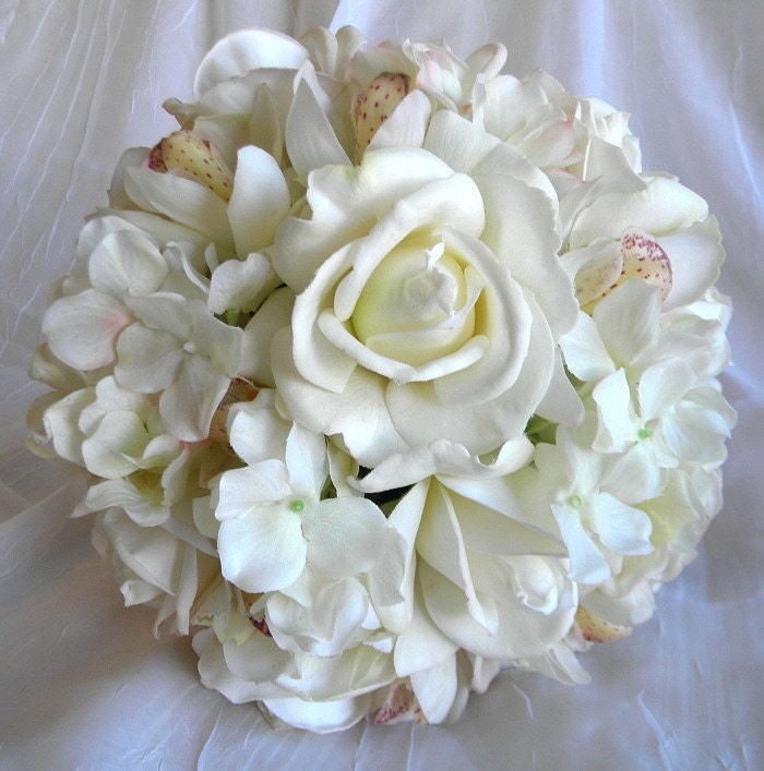 Real Touch Orchid and Rose Bridal Bouquet and Boutonniere Set with Maroon Accents- Made to Order