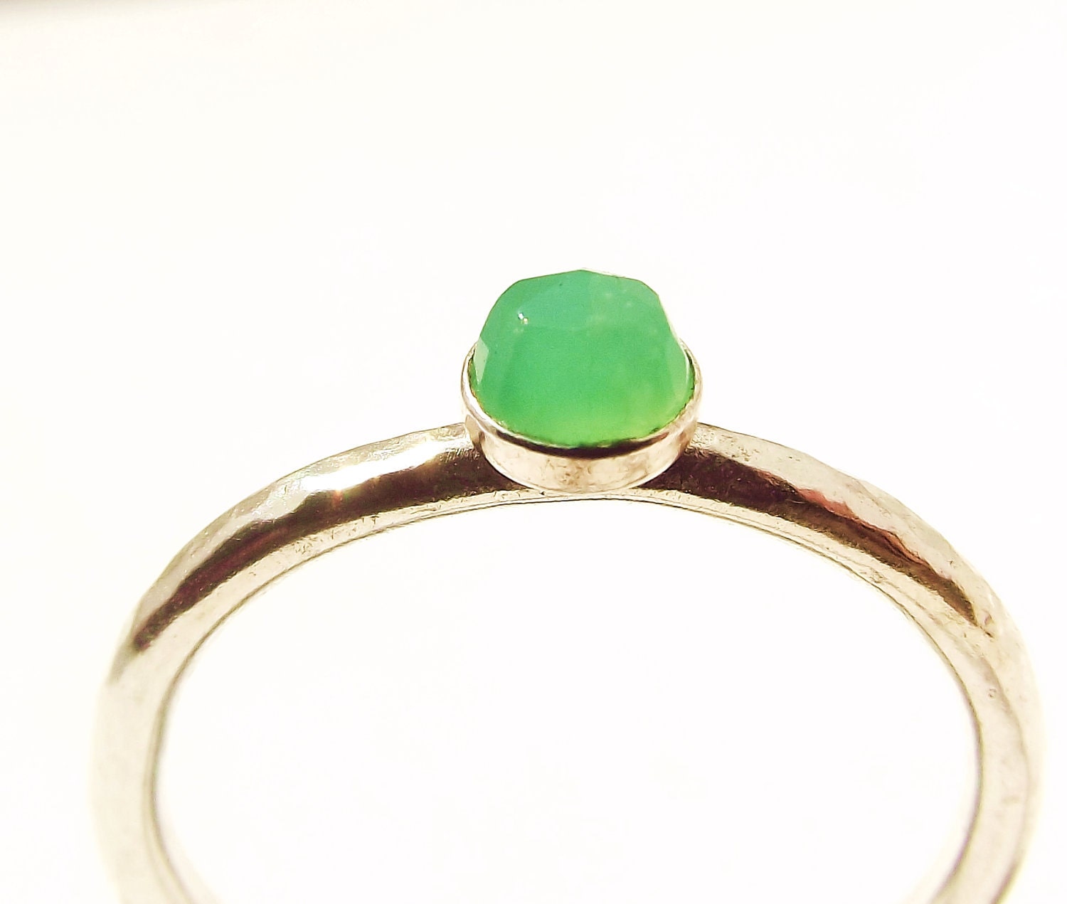 Stacking Rings on Sterling Silver Chrysoprase Stacking Ring By Deepblueseasilvertoo