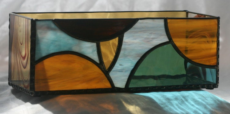 Stained Glass Candleholder - Aqua Amber Curves