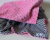 Baby Blanket, Black and White Chevron Baby Blanket with Pink Minky or choose your own color