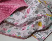Baby Blanket, Organic Baby Blanket, Monsters Baby Blanket with Pink Minky