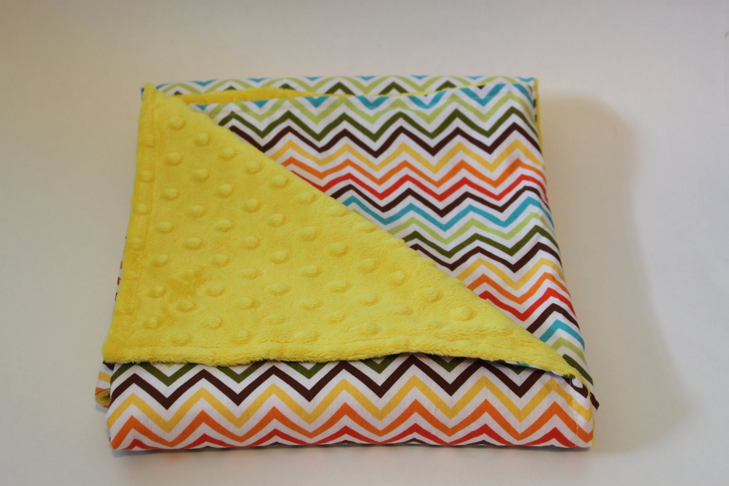 Baby Blanket, Chevron Baby Blanket with Yellow Minky