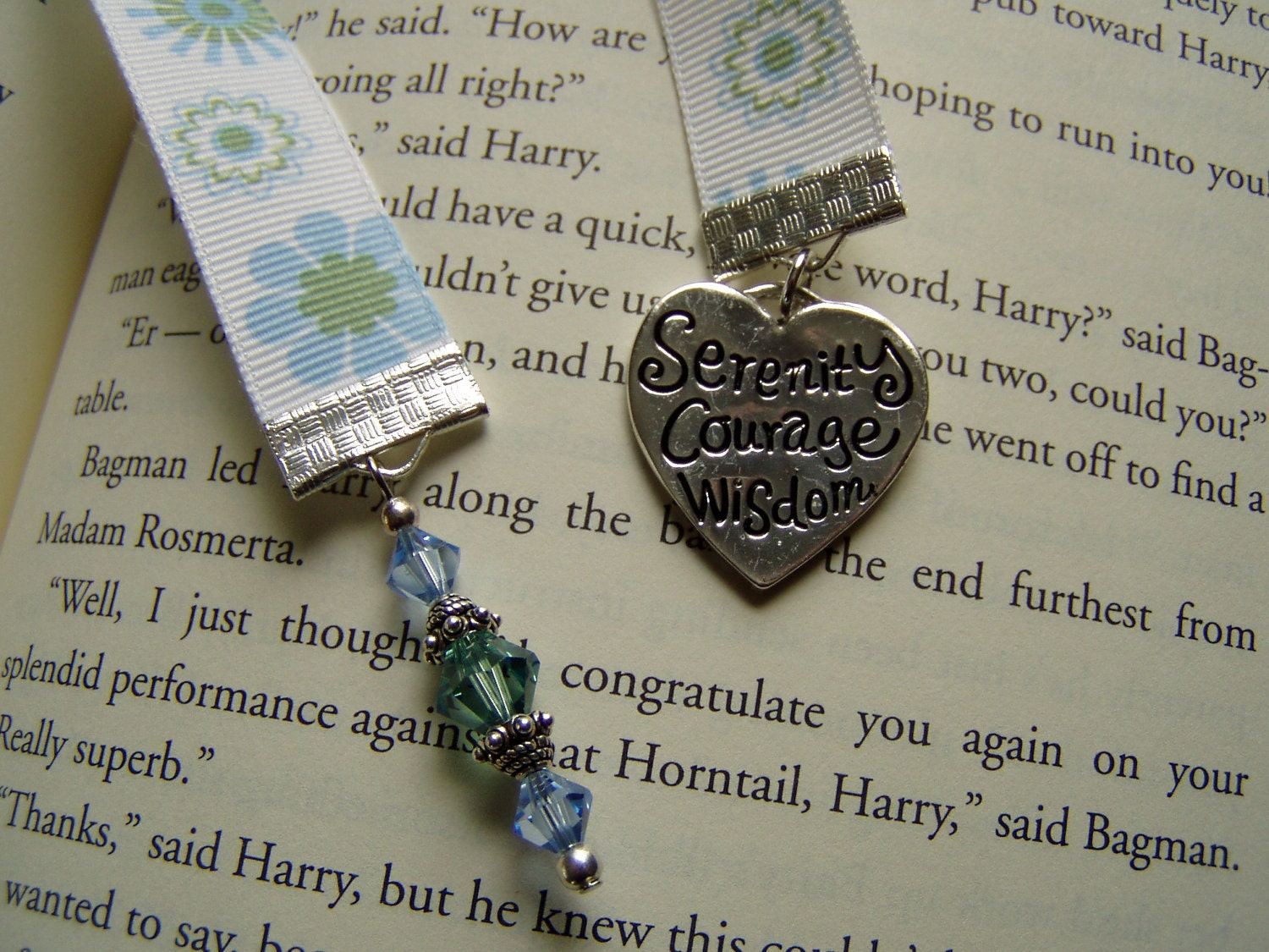 floral book mark, ribbon bookmark, inspirational bookmark, courage wisdom ribbon bookmark