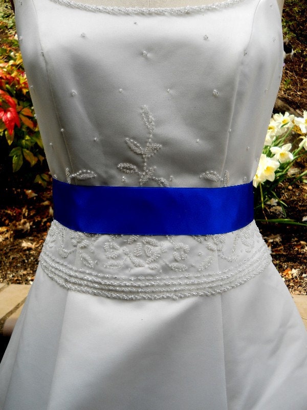Simple Satin 2 inch Wedding Dress Sash in Royal Blue READY TO SHIP