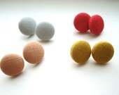 Fabric Button Earrings, 3/4" Women's Button Earrings, Mint, Peach, Coral, or Mustard