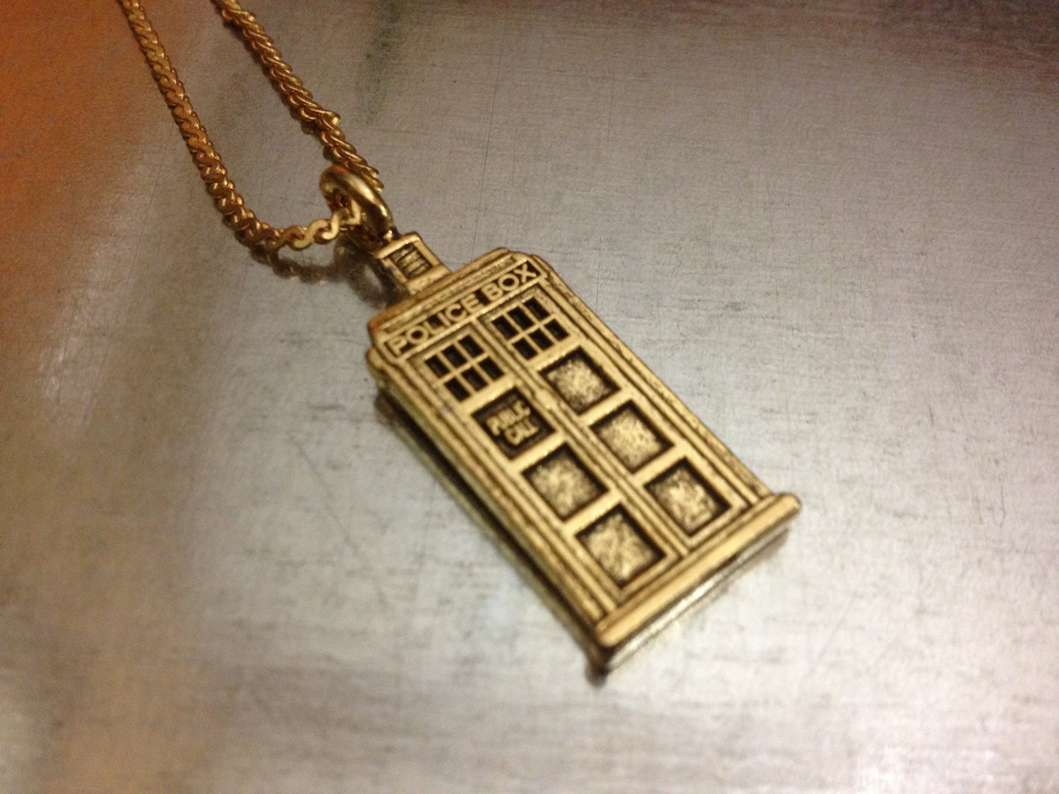 UK Police Phone Booth Gold Plated Interpreted Charmed Necklace