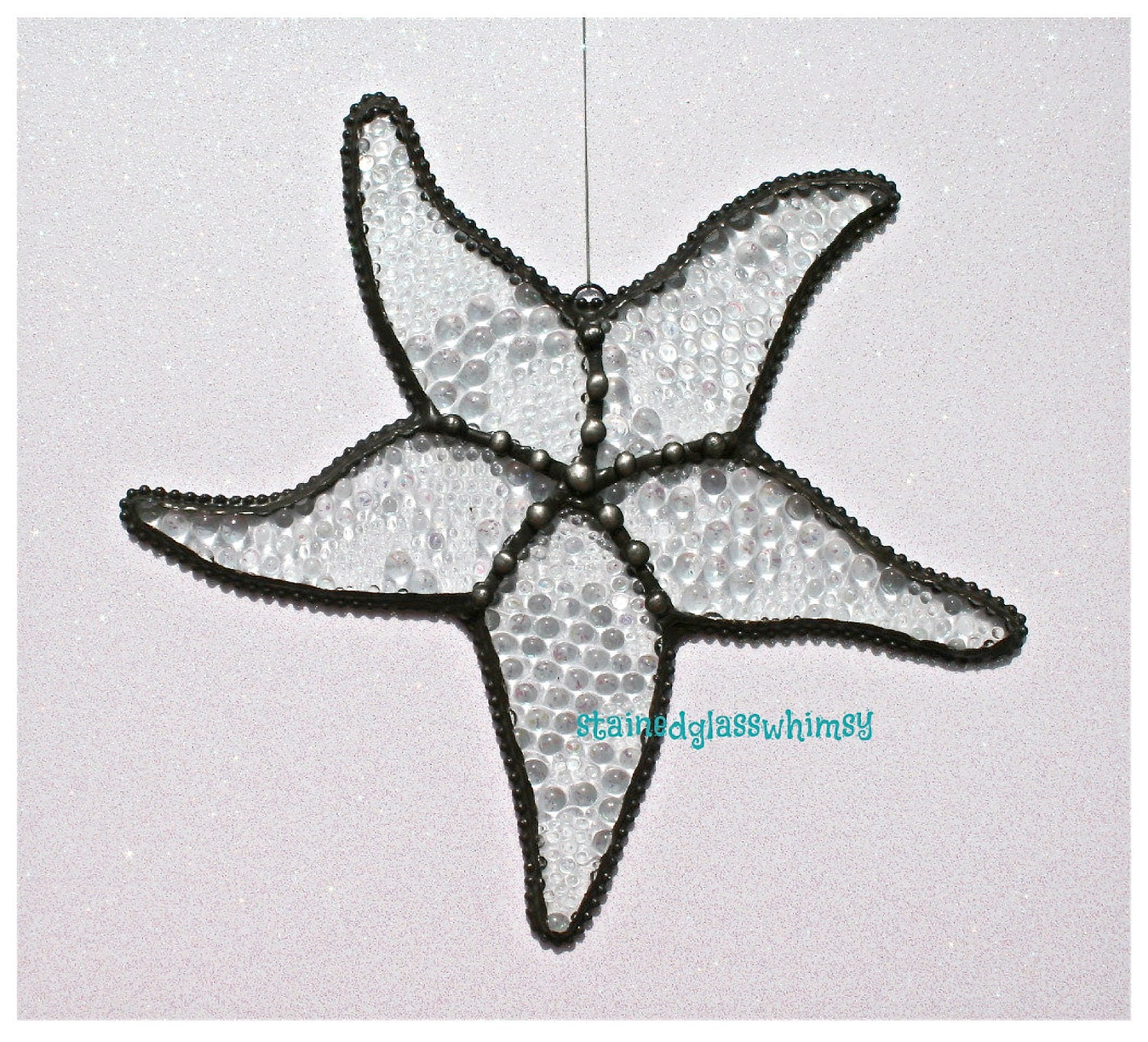 Stained Glass STARFISH Suncatcher - Clear "Bubbles", Highly Textured - USA Handmade Original