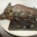 Fine Artisan Bronze Boar Swine Sculpture on Marble Base Depose Italy