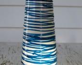 Decorative Bud Vase -- White vase with intricate Turquoise hand-painted swirl around design