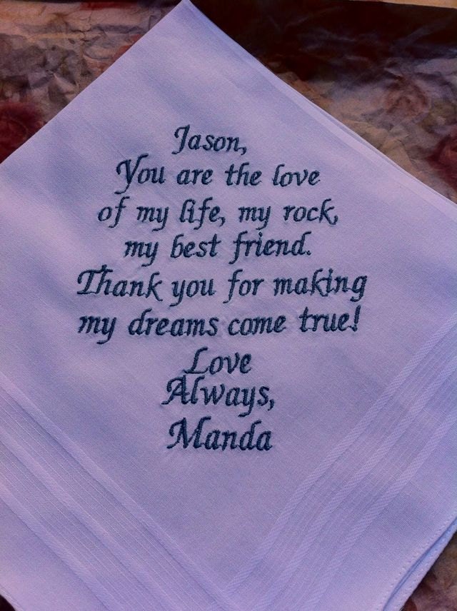 Groom handkerchief, Cute note from bride to her groom on her wedding day