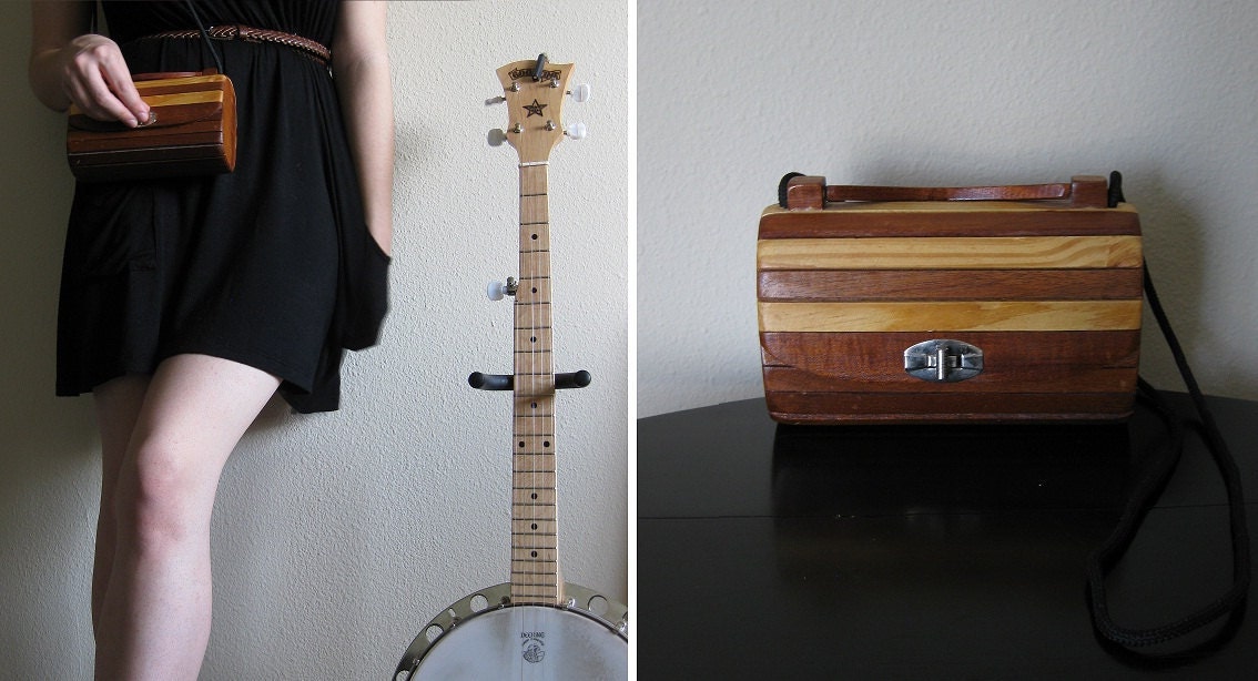 50% OFF Darling Vintage Striped Wood Box Purse