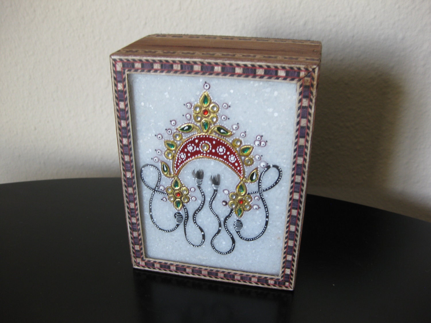 Hindi Headdress Keepsake Wooden Krishna Ethnic Trinket Box