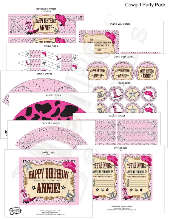 PRINTABLE, D.I.Y. Pink Cowgirl Birthday Party Package - Digital File - by Metro Events/Metro-Designs Il_570xn