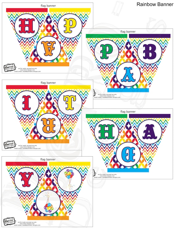 Rainbow Birthday Banner- Digital File, PRINTABLE, D.I.Y. - by Metro Events/Metro-Designs Il_570xn