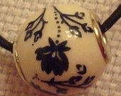 Dark Flowers on barely Off White Charm/Pendant--Has Asian Feel--Free Shipping in U.S.