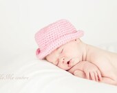 Crocheted Newborn Pink Fedora Cowgirl Hat Baby Girls Photo Prop 0-3 Months MADE TO ORDER