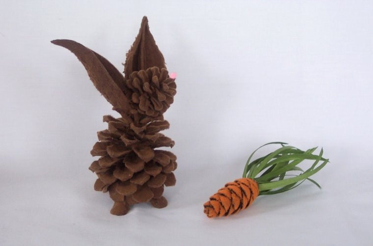 Pine Cone Easter Bunny Brown Large Flocked