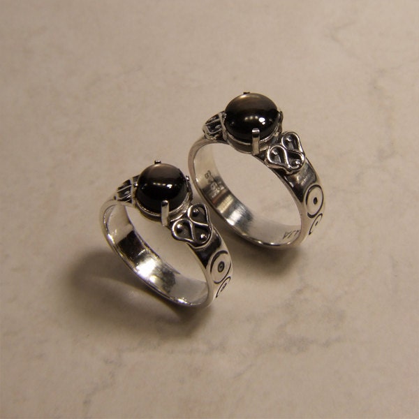 Reserved Listing : Black 'Star' Sapphire, Round Cabochon, Sterling Silver Ring(s)